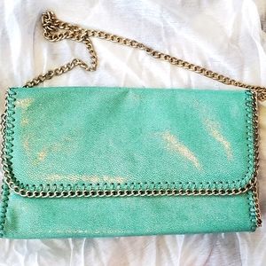 NWT Aqua Sondra Roberst oversized clutch w/chain